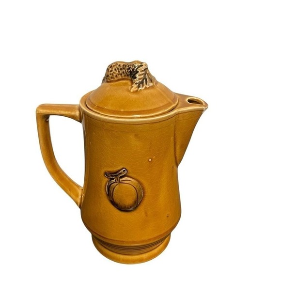 Vintage Harvest Gold Ceramic Tea Coffee Set Fruit Relief Squirrel Finial 5pc - Picture 4 of 16